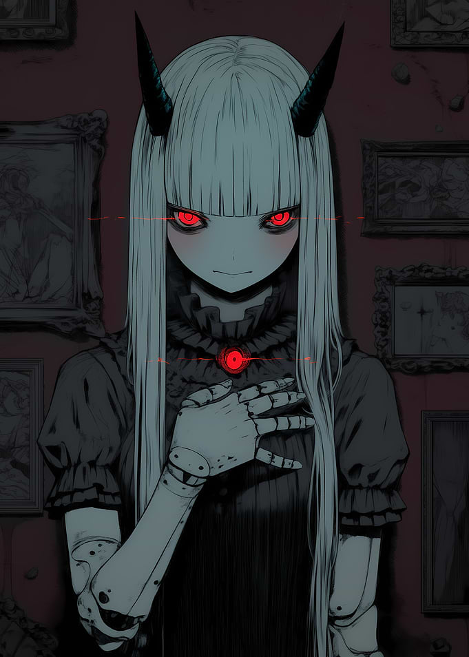 Demon Girl with Robotic Arm