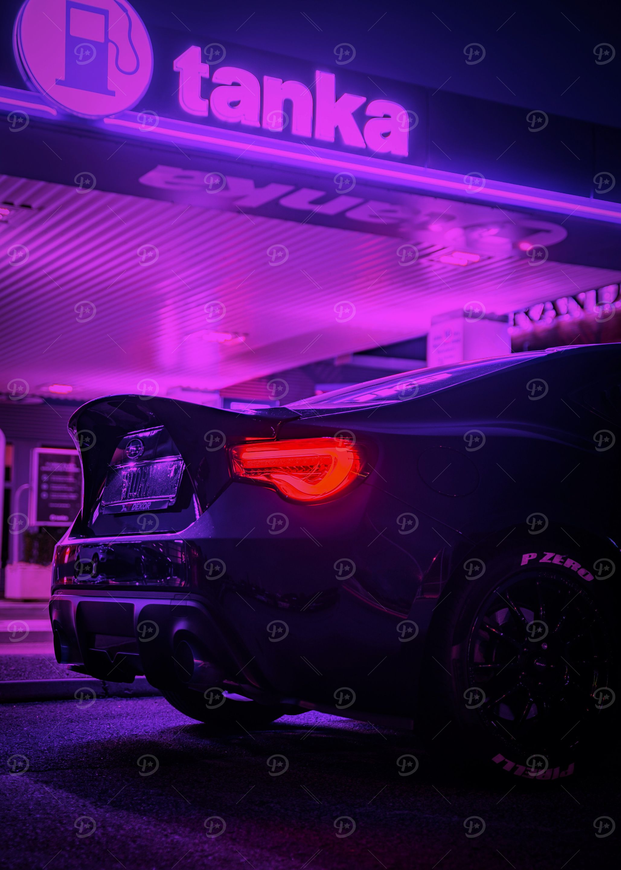Black Car at Gas Station