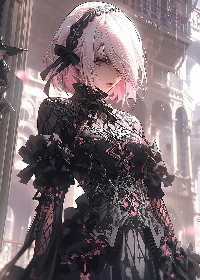 Anime Girl in Black Dress