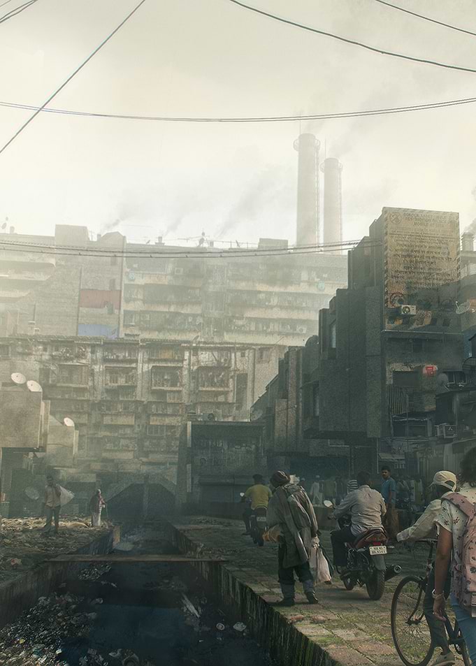 Smog-Filled City Alley