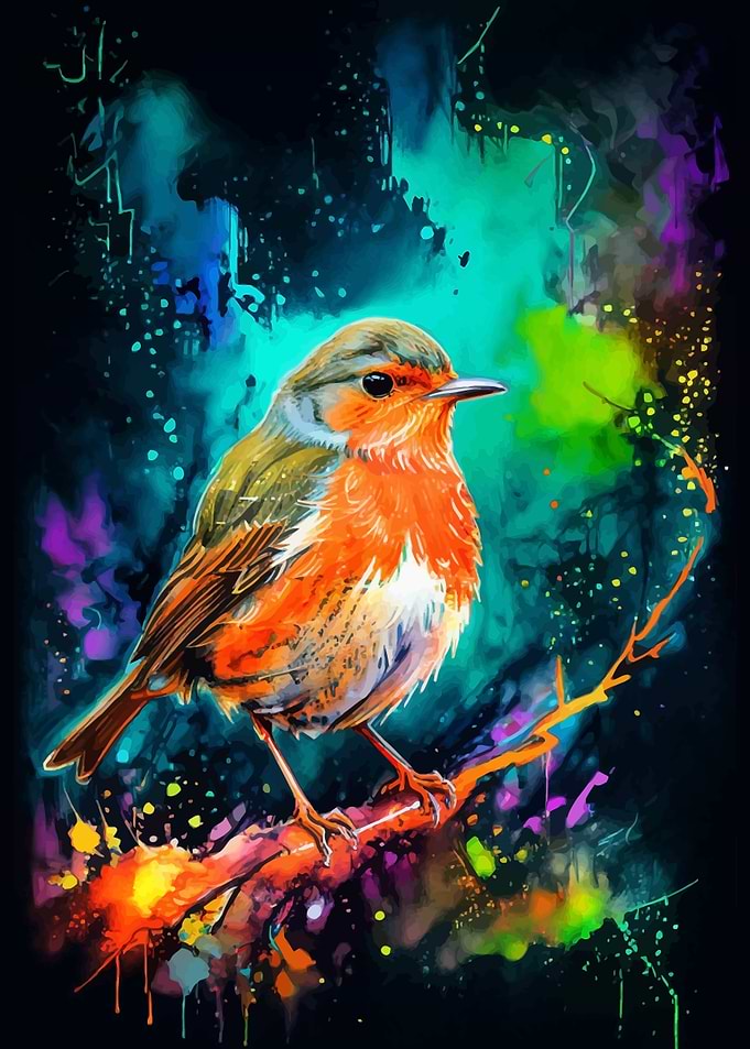 Robin in Watercolor Splatter