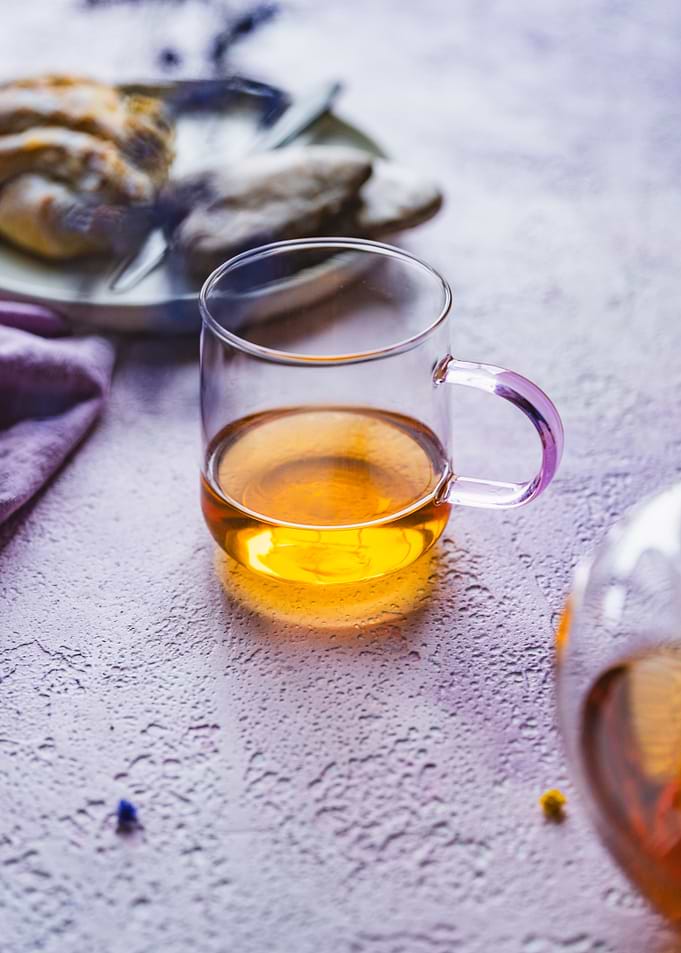 Glass Teacup with Purple Handle