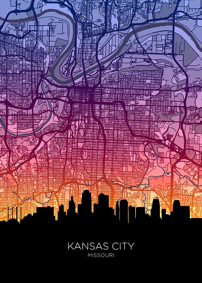 Kansas City Missouri Skyline Map