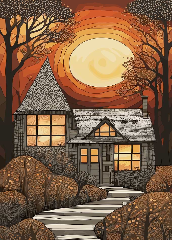 Autumn Cottage Sunset