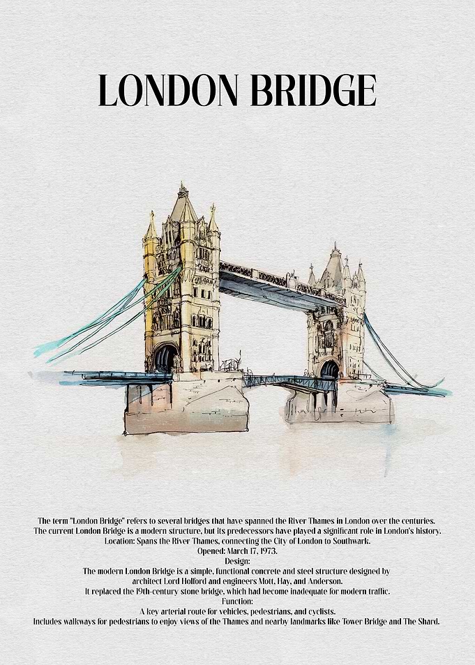 London Bridge Watercolor Illustration