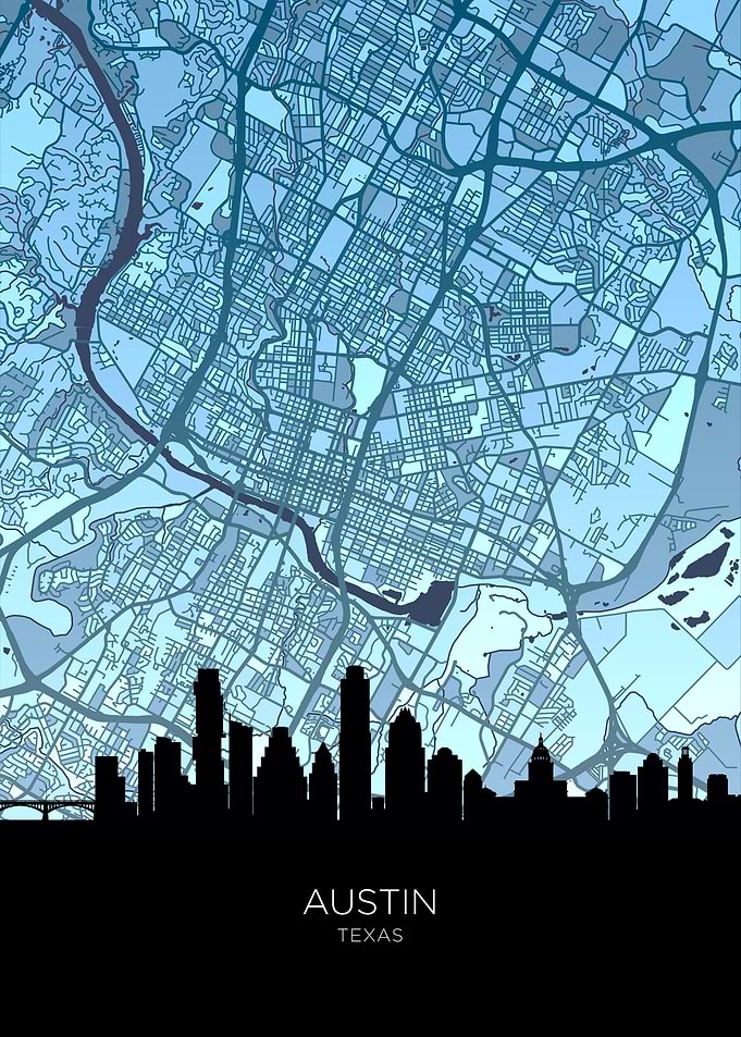 Austin Texas Skyline Map