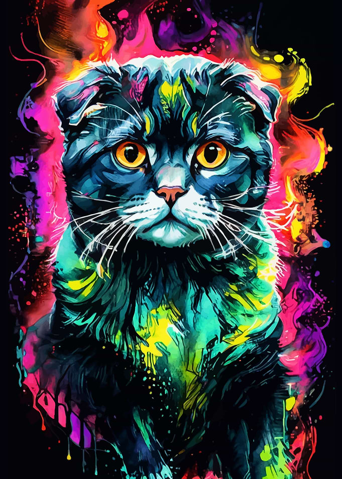 Scottish Fold Cat Portrait Neon