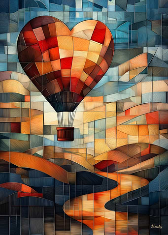 Heart Abstract Balloon Over a Serene Landscape