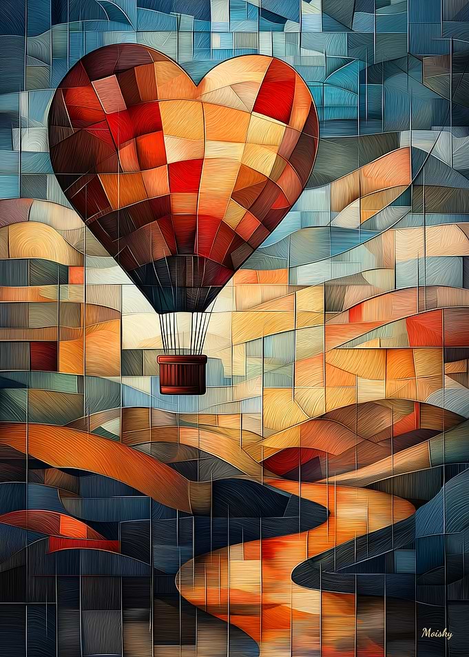 Heart Abstract Balloon Over a Serene Landscape