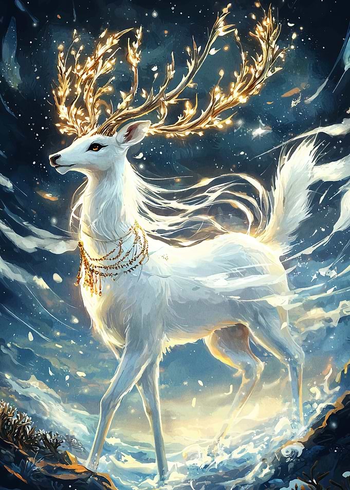 White Deer with Golden Antlers