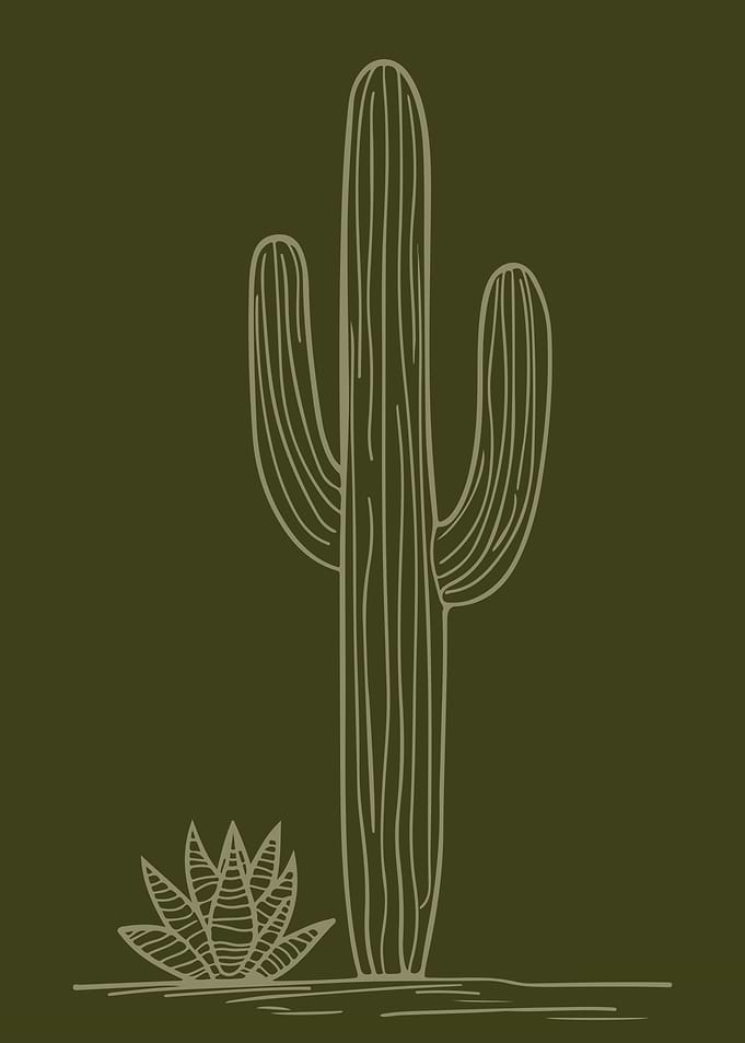 Minimalist Desert Cactus and Succulent Illustration in Green
