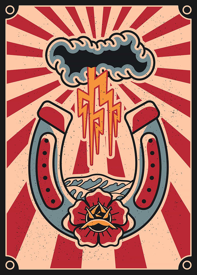 Horseshoe & lightning vintage art