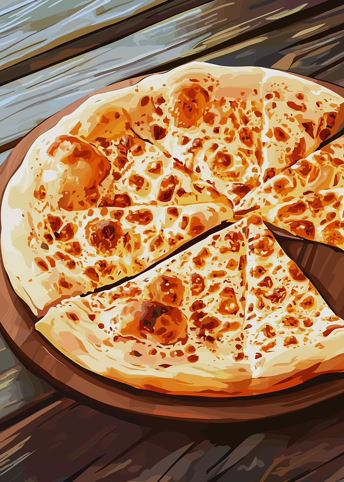 Cheese Pizza on Wooden Board