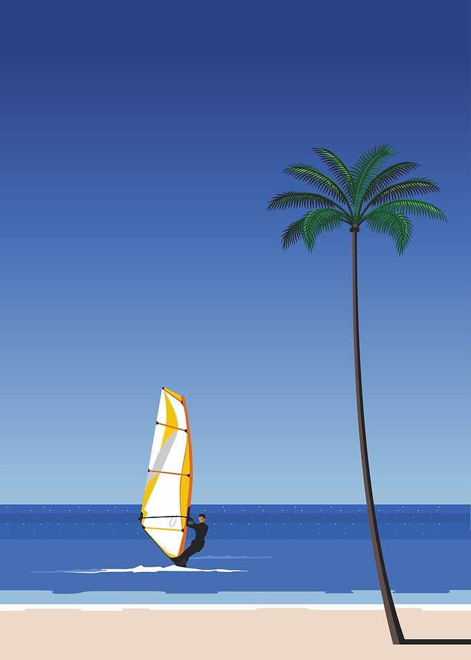 Windsurfing in tropical beach