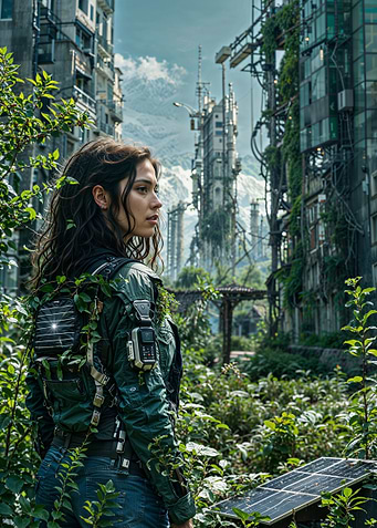 Post-Apocalyptic woman in cityspace