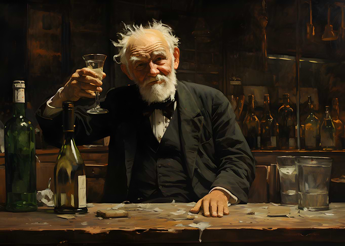 Man Bartender Toasting in Bar Oil Painting