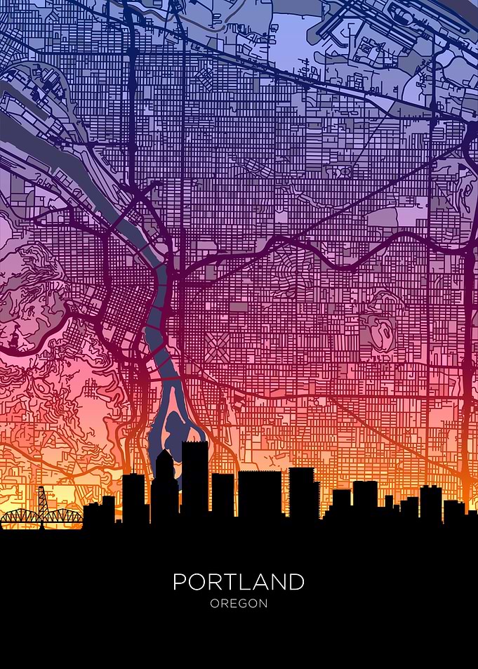 Portland Oregon Skyline Map