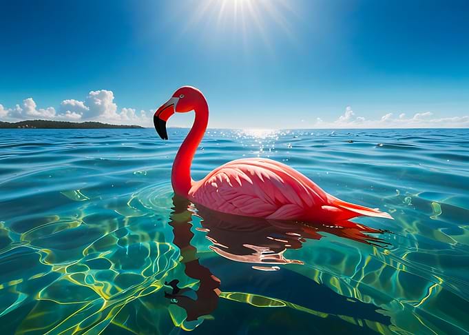 Pink Flamingo Under The Sky