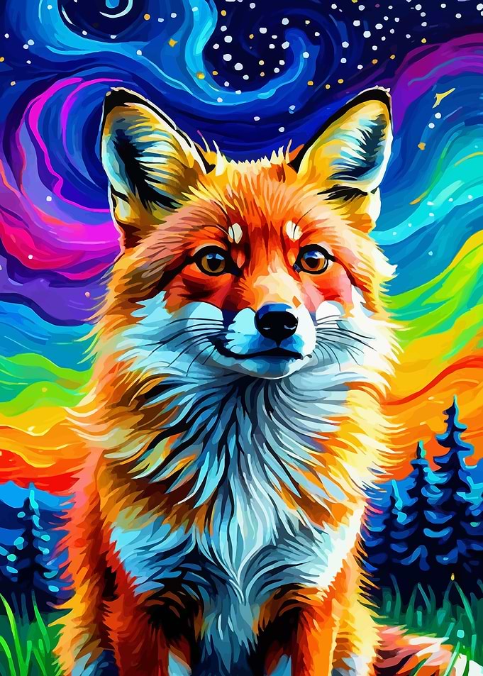 Red Fox Under a Rainbow Sky