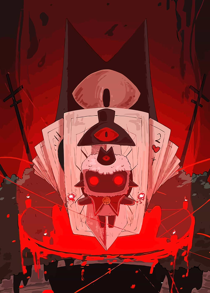 Red-Eyed Creature with Cards