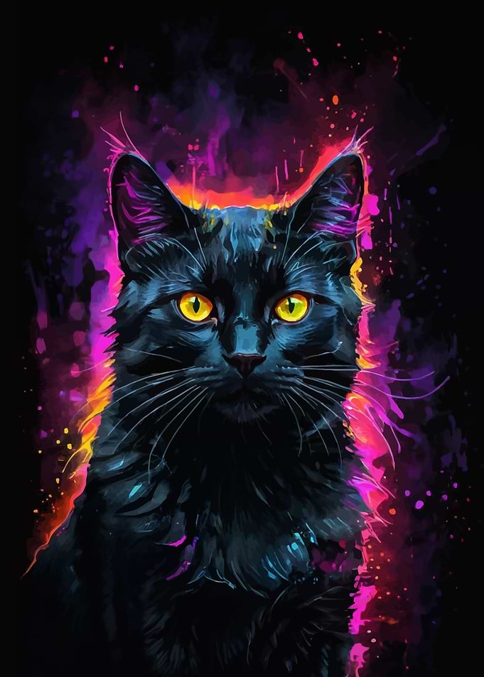Black Cat Neon Art