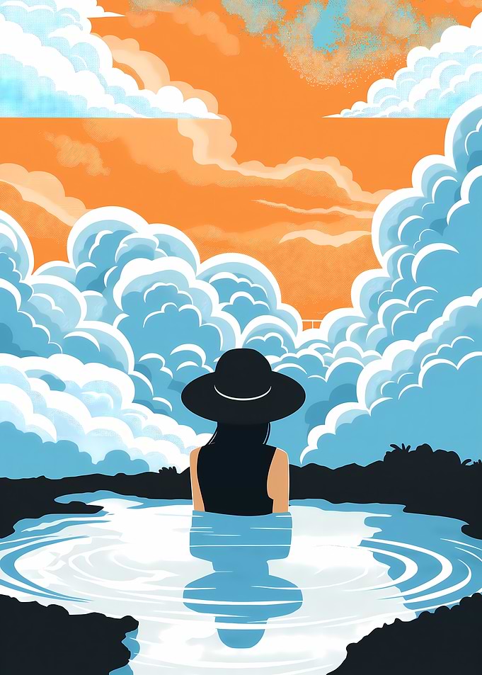 Woman in a Pool at Sunset