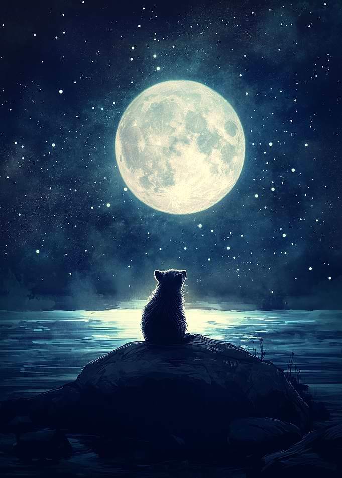 Lonely Racoon In Moonlight