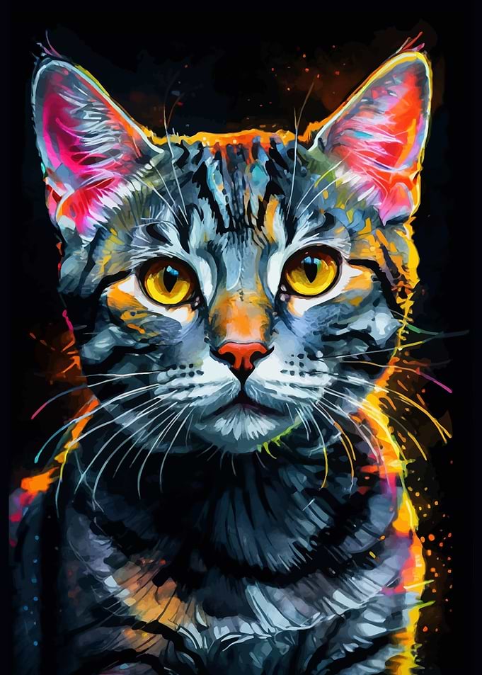 American Shorthair Portrait Neon