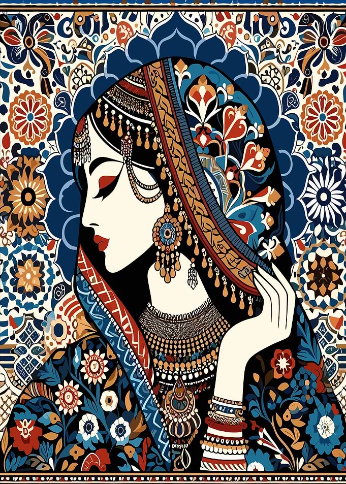Indian Woman in Floral Pattern