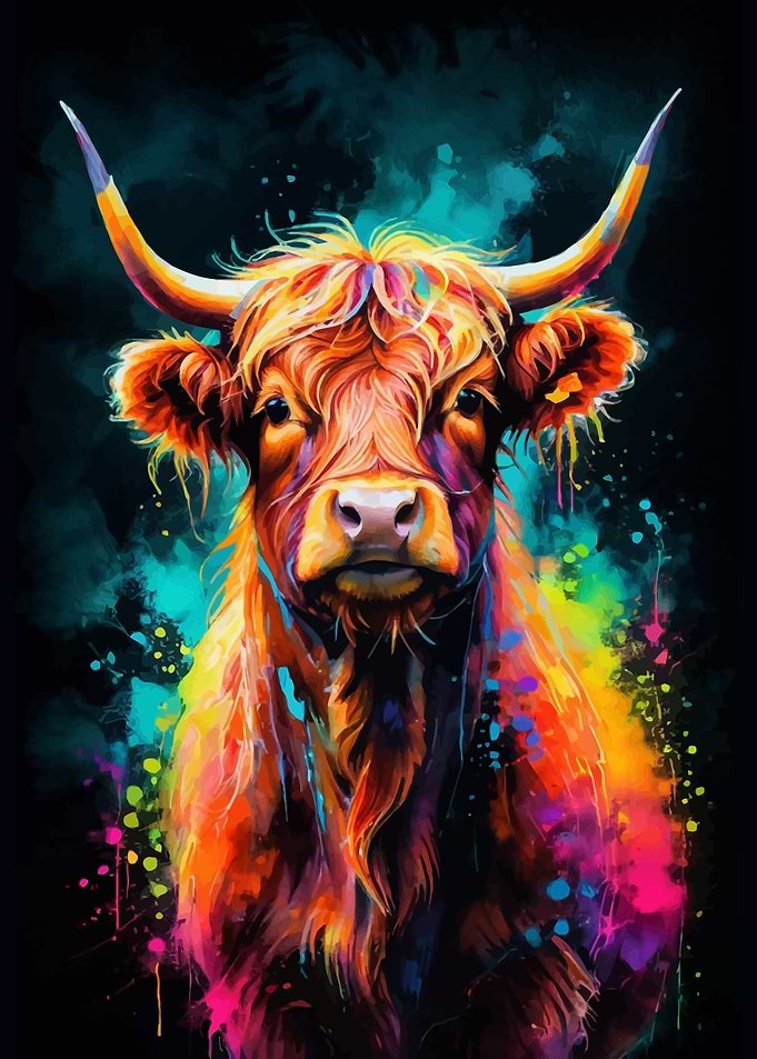 Colorful Highland Cow Neon