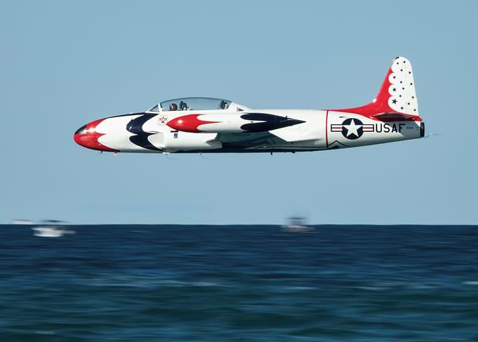 USAF T-33 Shooting Star Flying Over Ocean