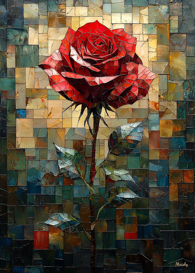 Stained Glass Red Rose of Elegance