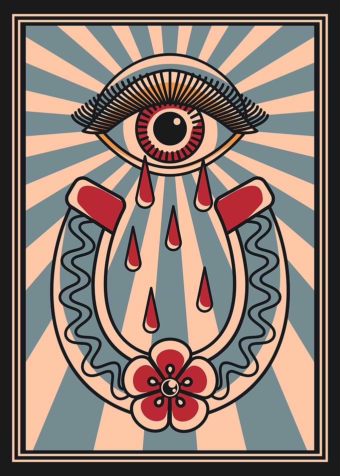 Horseshoe & eye vintage illustration