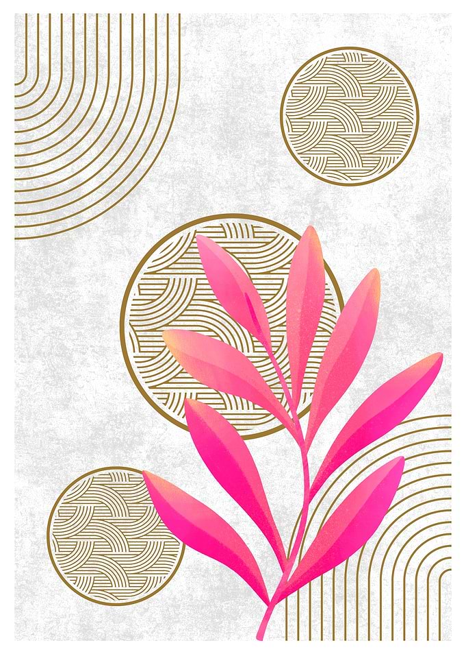 Pink Leaf & Gold Circles