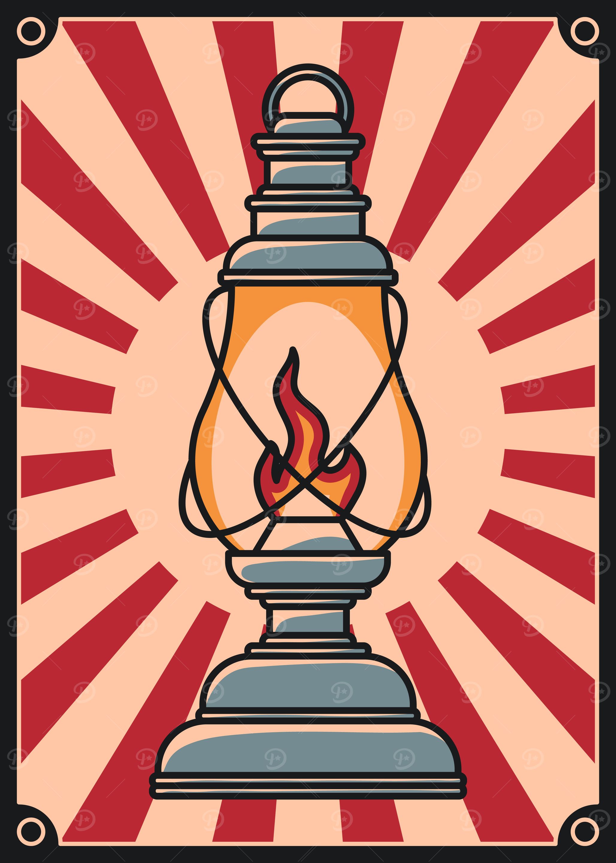 Vintage Lantern Art Illustration