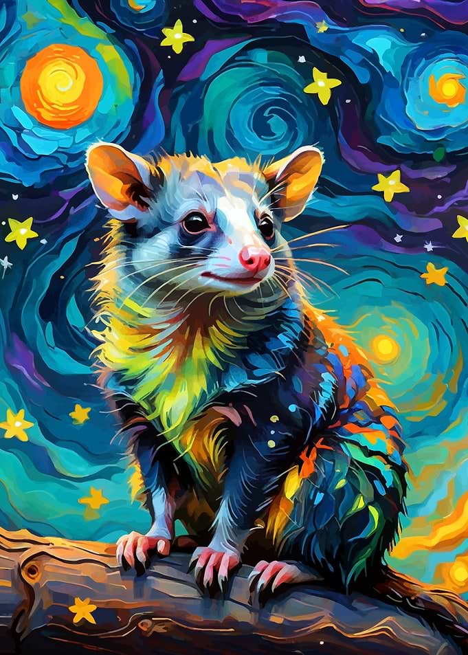 Opossum in Starry Night
