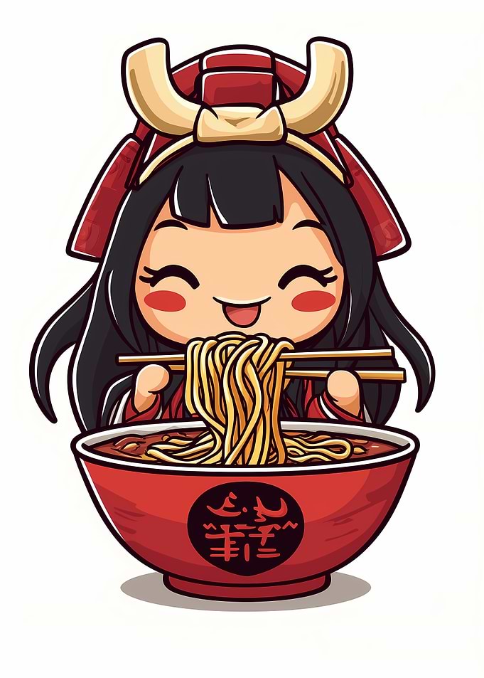 Samurai Girl Eating Ramen