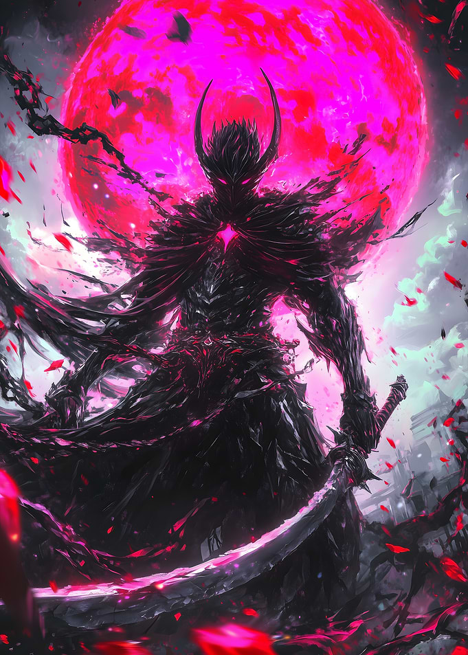 Dark Warrior Under Blood Moon