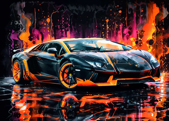 Black Lamborghini Aventador with Orange Stripes