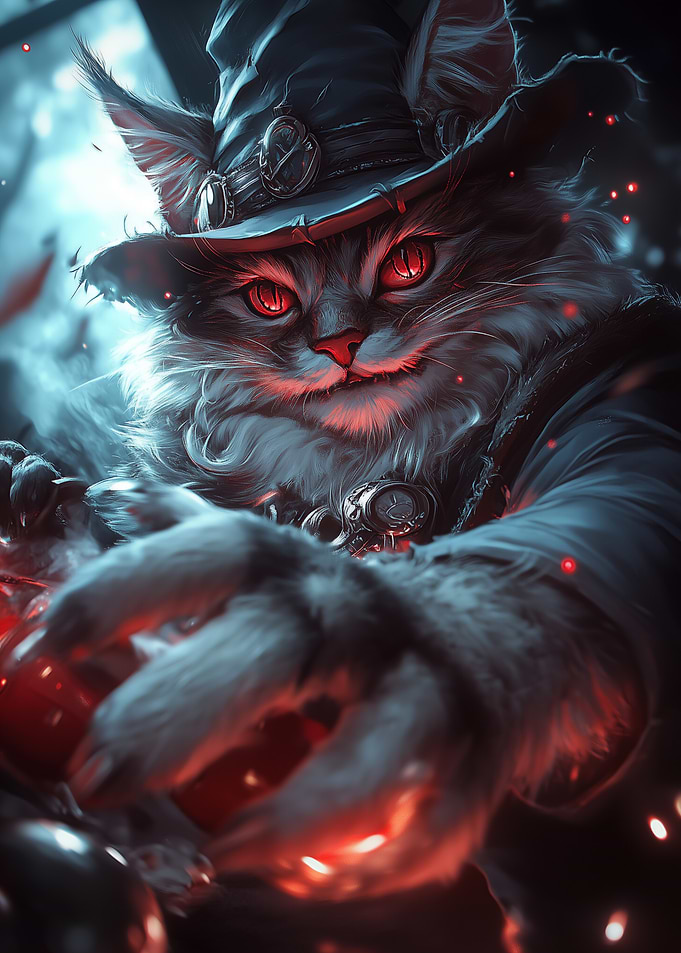 Feline Sorcerer with Red Eyes