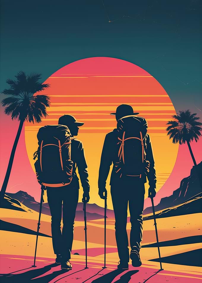 Desert Horizon Hike - Retro Adventure Wall Art