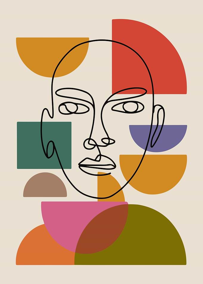 Abstract Line Face with Geometric Color Blocks