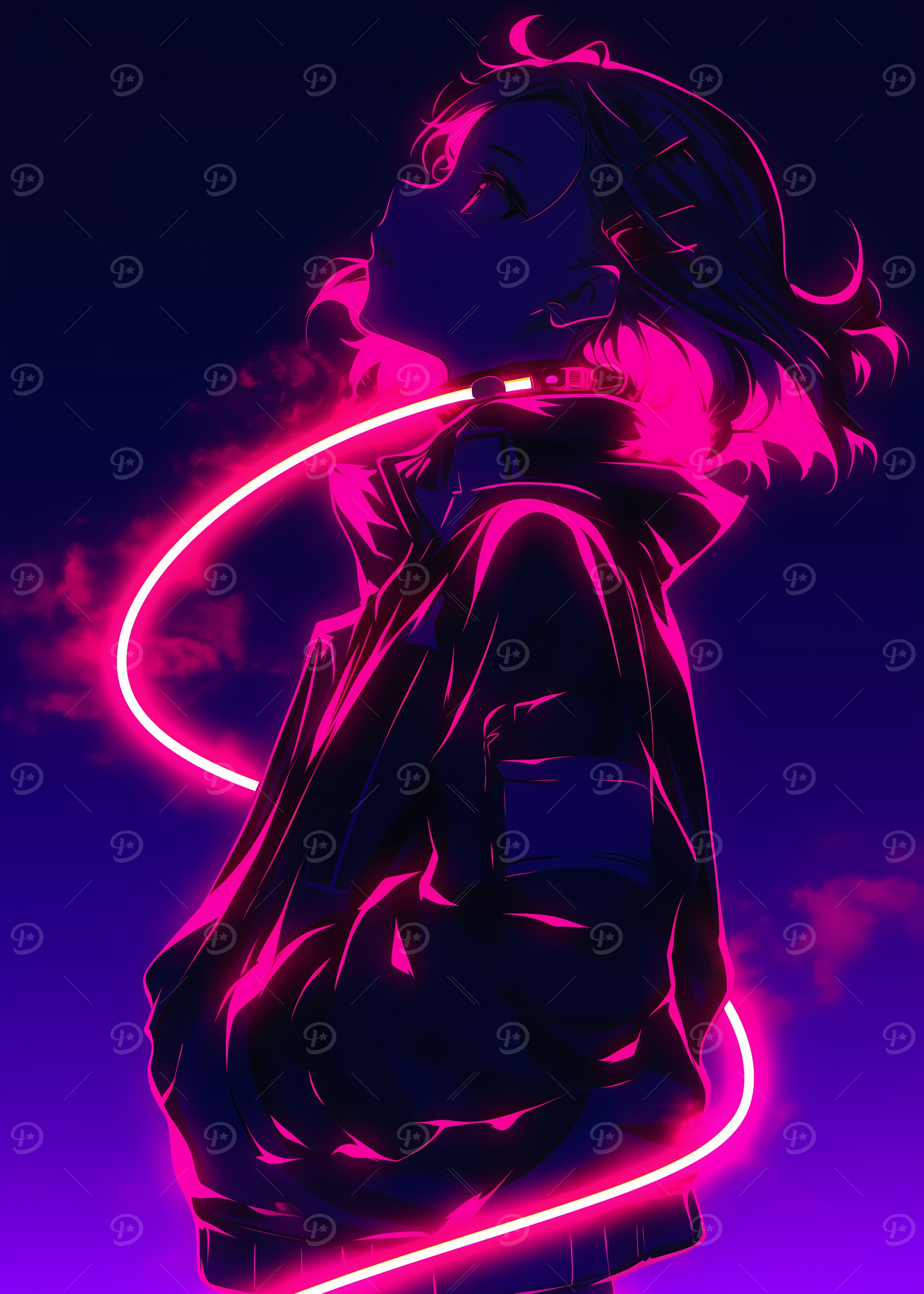 Anime Girl Neon Glow