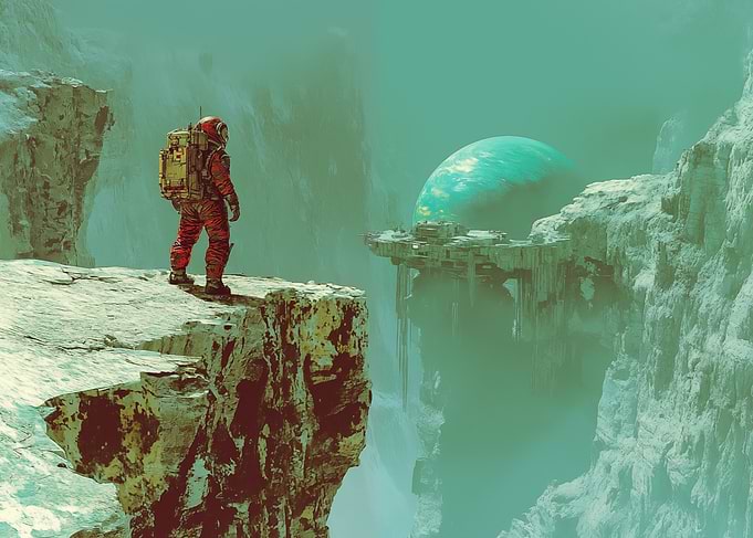 Astronaut on Titania moon of Uranus
