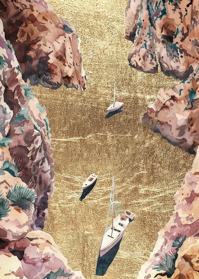 Sailboats Between Cliffs