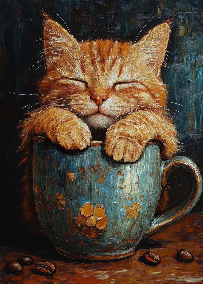 Sleeping Kitten in Mug