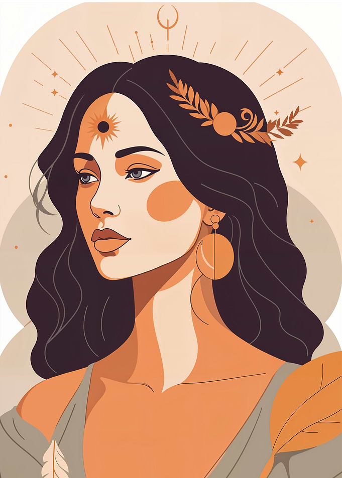 Woman with Sun and Moon Symbol