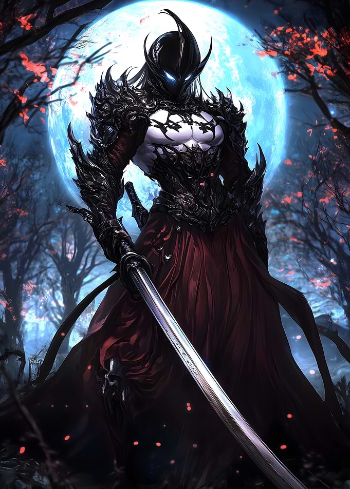 Samurai in Fire Moonlight