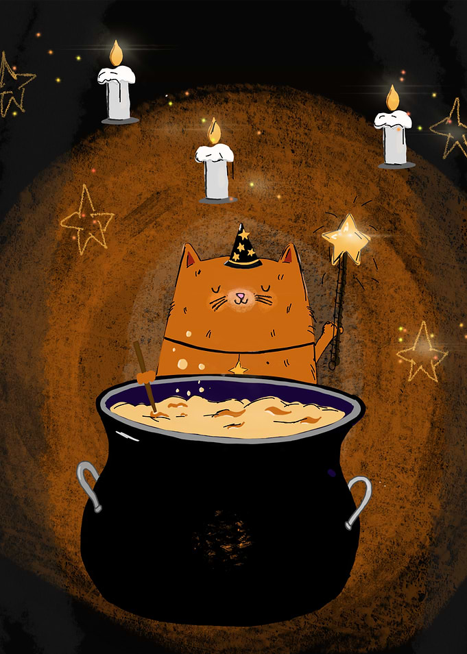 Cat Wizard Brewing Potion
