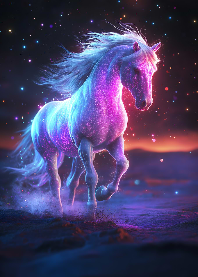 Glowing Horse in Night Sky